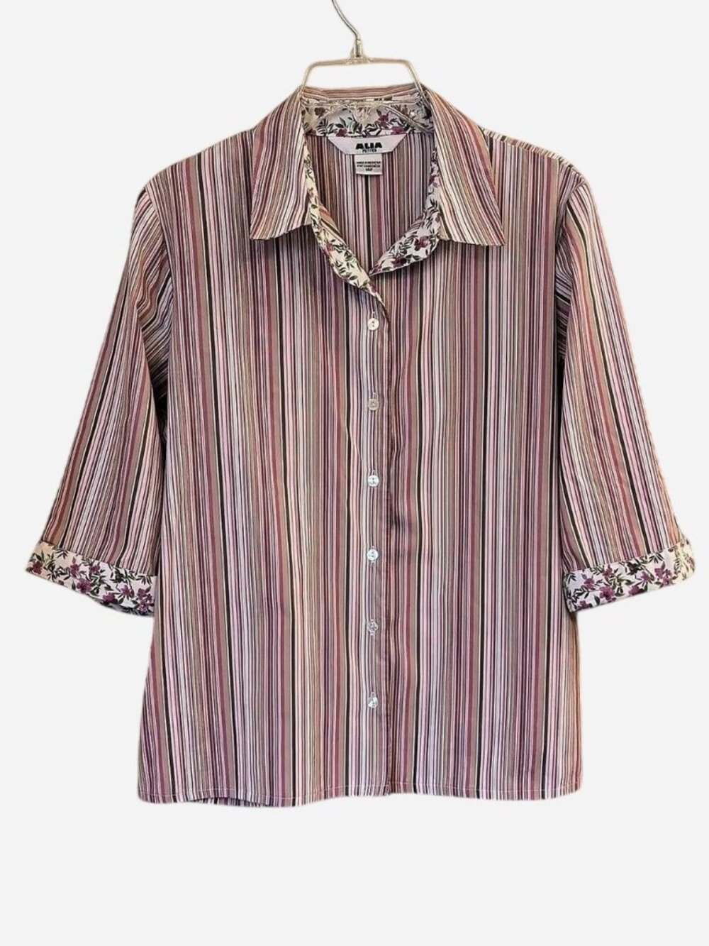 Alia Petites Pink & White Striped Button Down Blouse – Size 14P